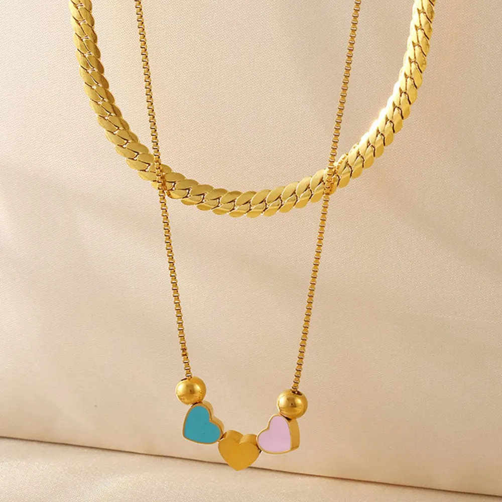 18K Gold-Plated Double Layered Heart Necklace - Image 2