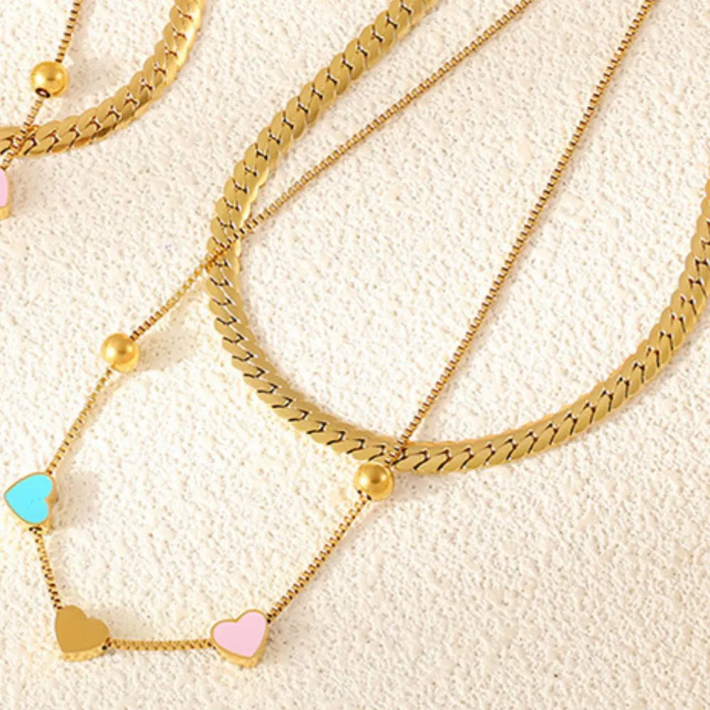 18K Gold-Plated Double Layered Heart Necklace - Image 3