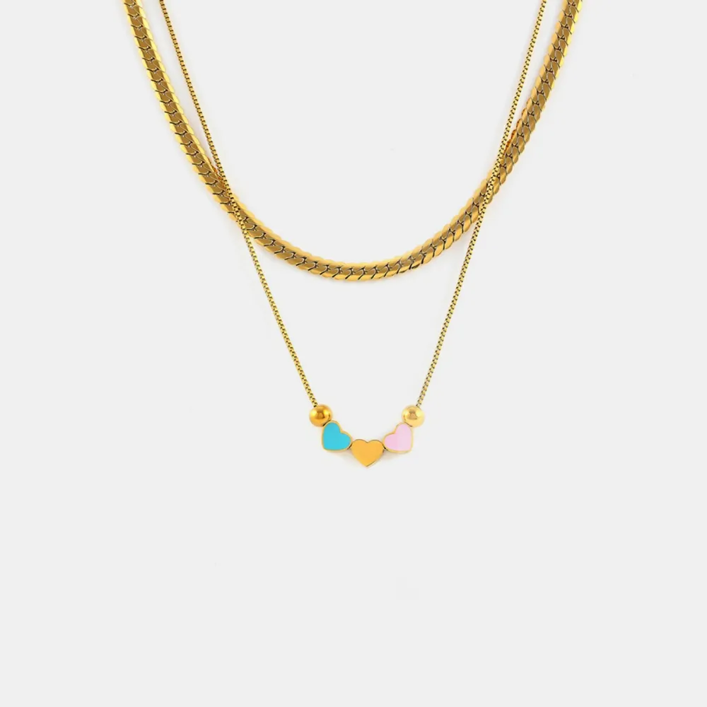 18K Gold-Plated Double Layered Heart Necklace - Image 4