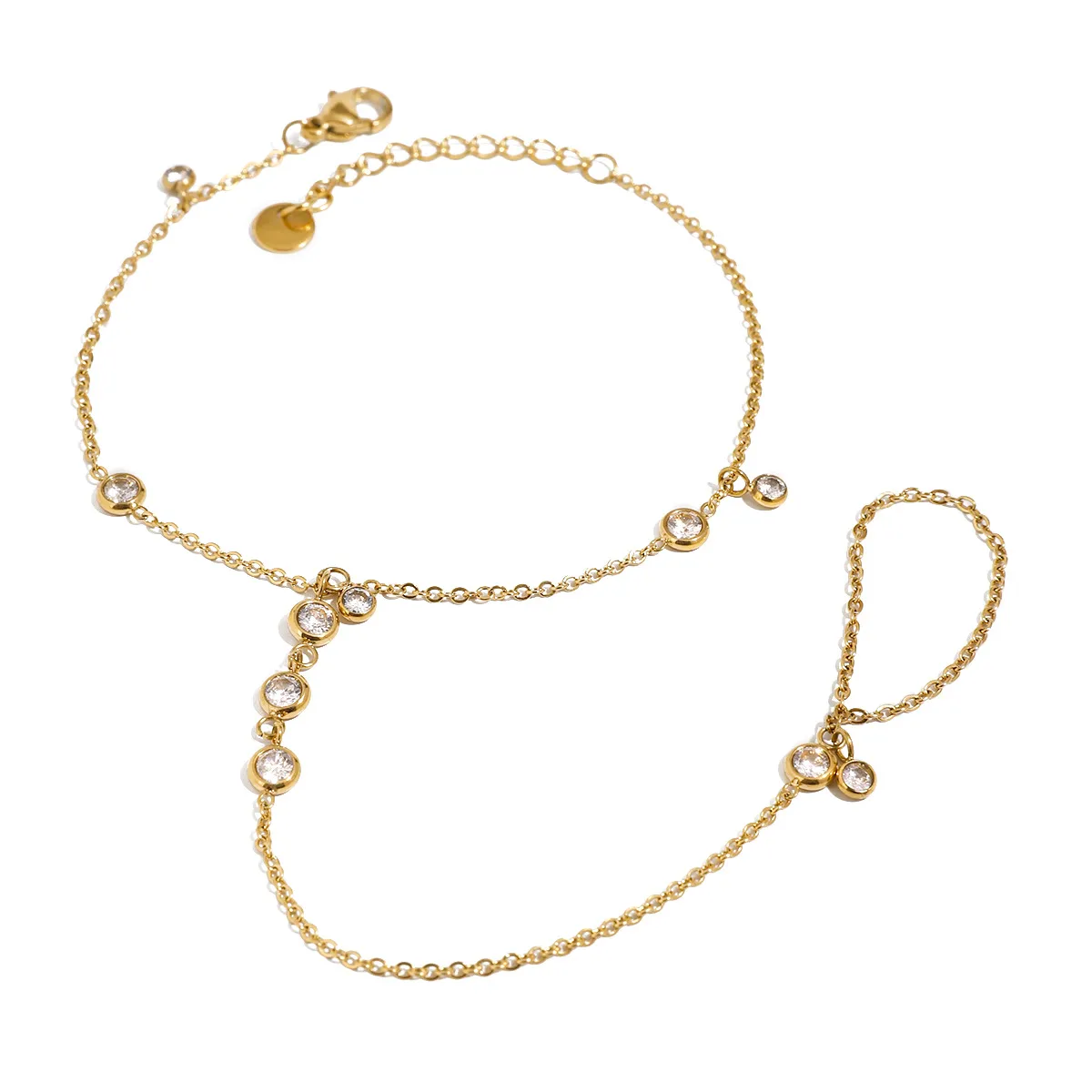 18K Gold-Plated Inlaid Rhinestone Chain Bracelet - Image 5