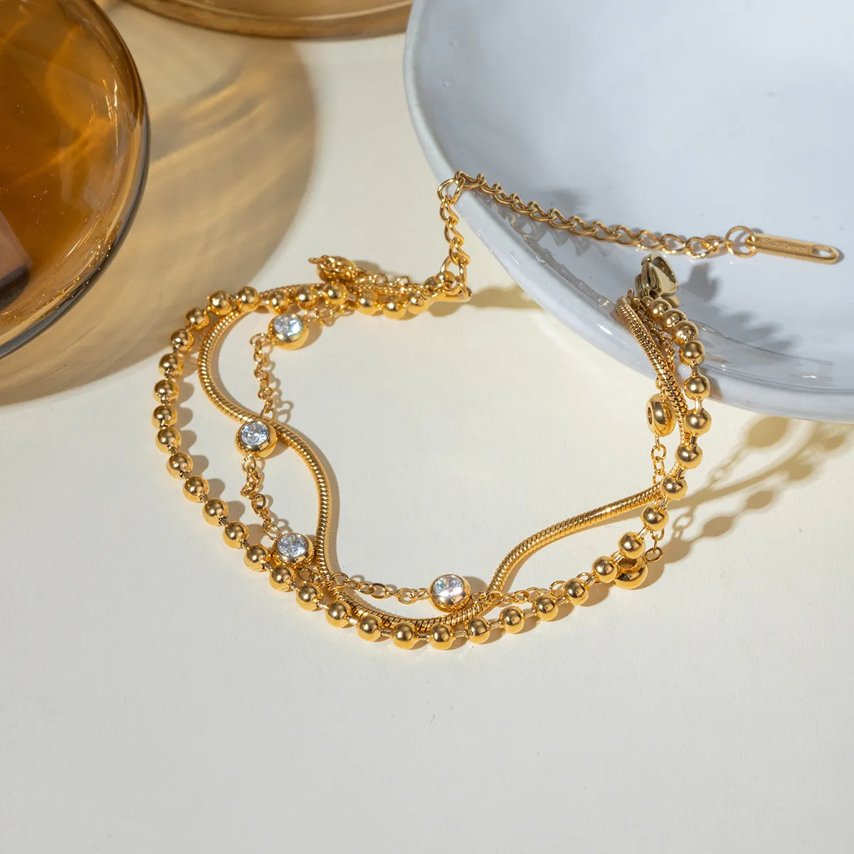 18K Gold-Plated Layered Inlaid Zircon Bracelet - Image 3