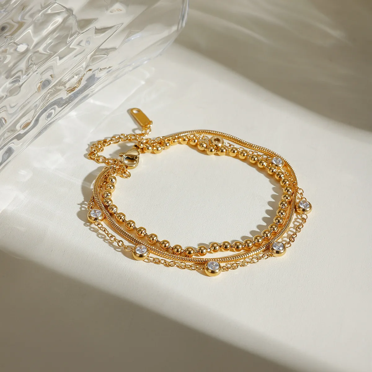 18K Gold-Plated Layered Inlaid Zircon Bracelet - Image 5