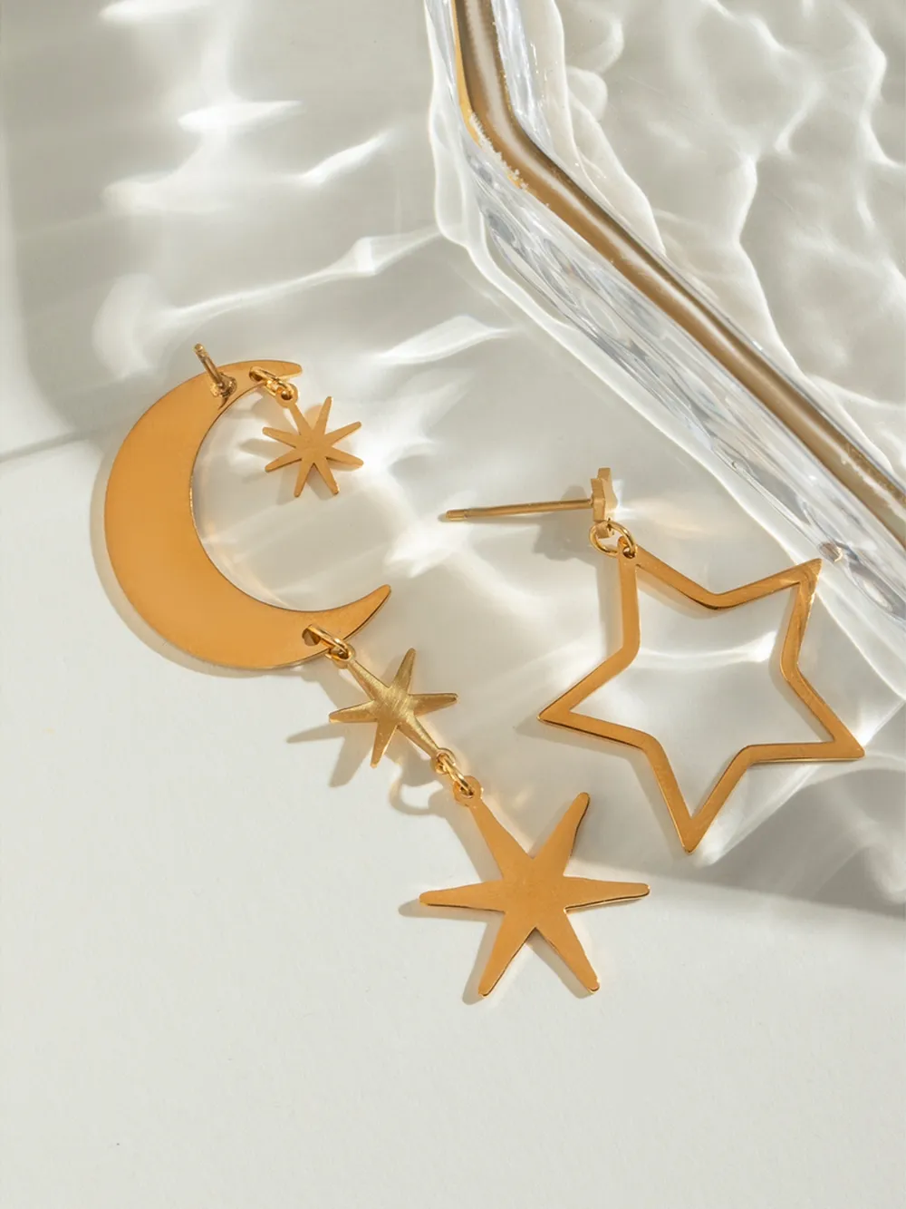 18K Gold-Plated Moon & Star Dangle Earrings - Image 5