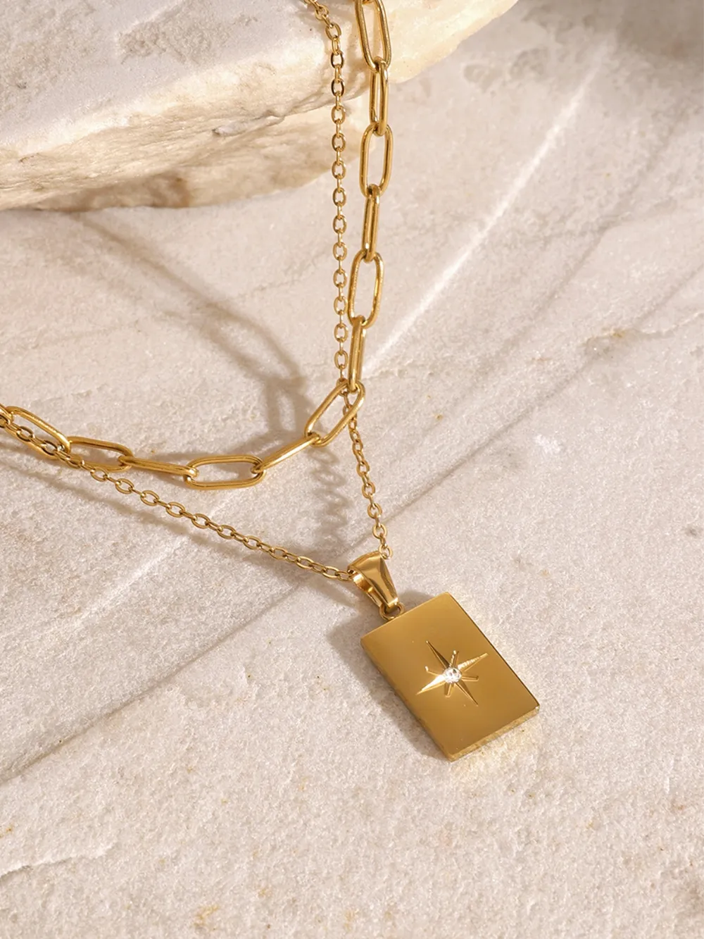 18K Gold-Plated Stainless Steel Double-Layered Necklace - Image 2