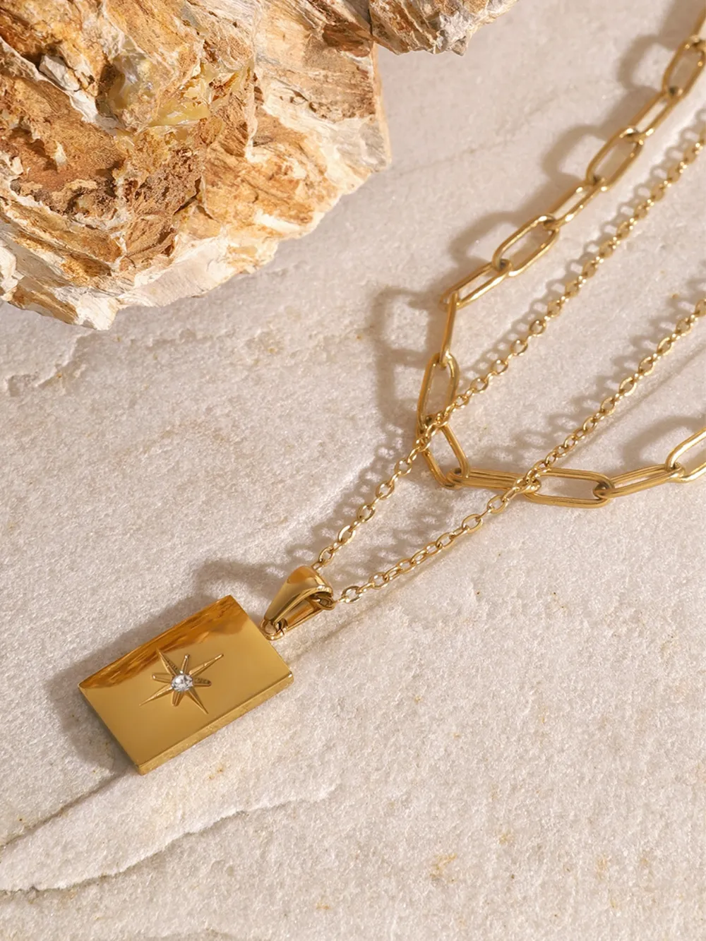 18K Gold-Plated Stainless Steel Double-Layered Necklace - Image 3