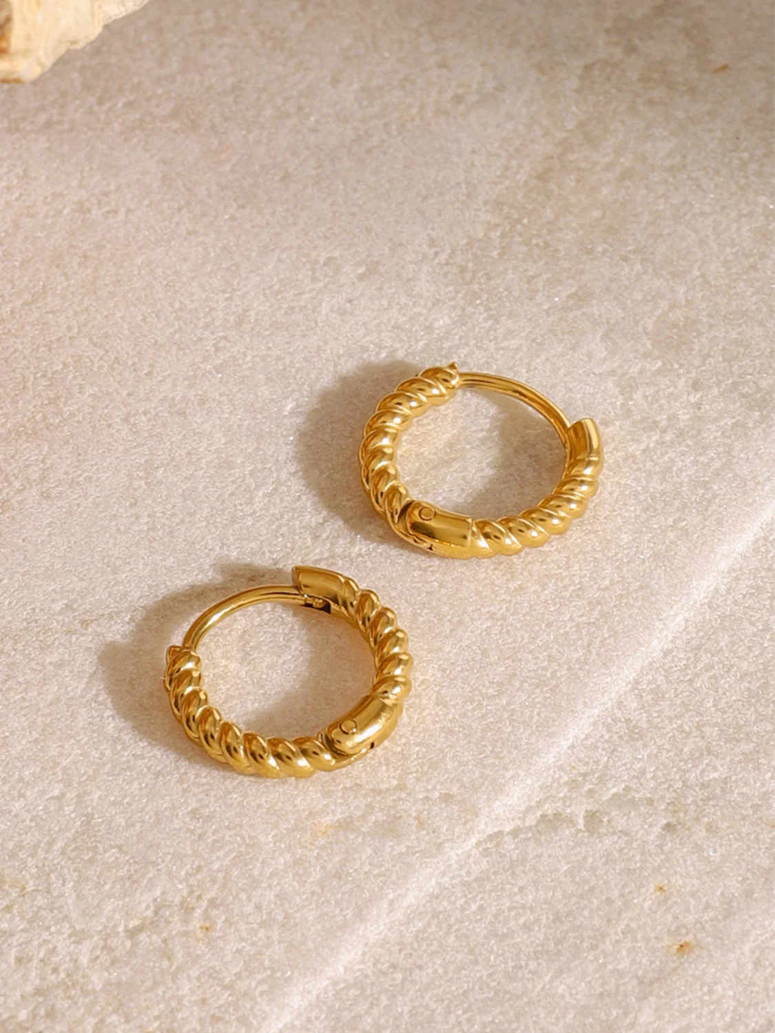 18K Gold-Plated Stainless Steel Huggie Earrings - Image 2