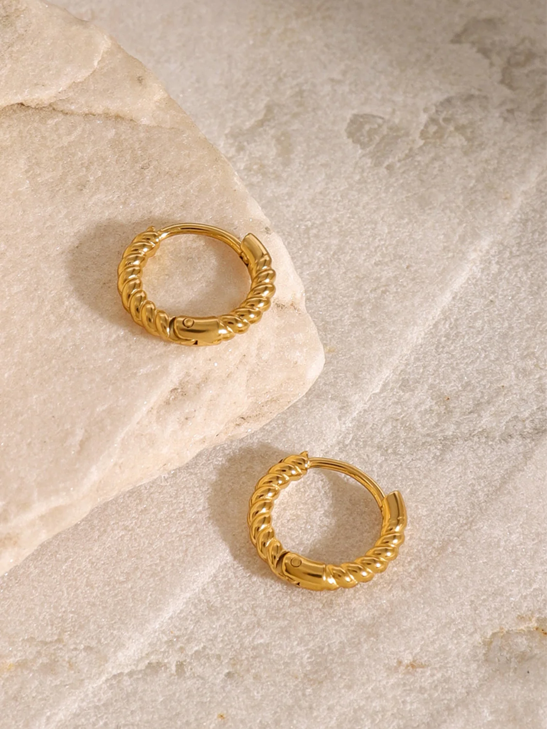 18K Gold-Plated Stainless Steel Huggie Earrings - Image 4