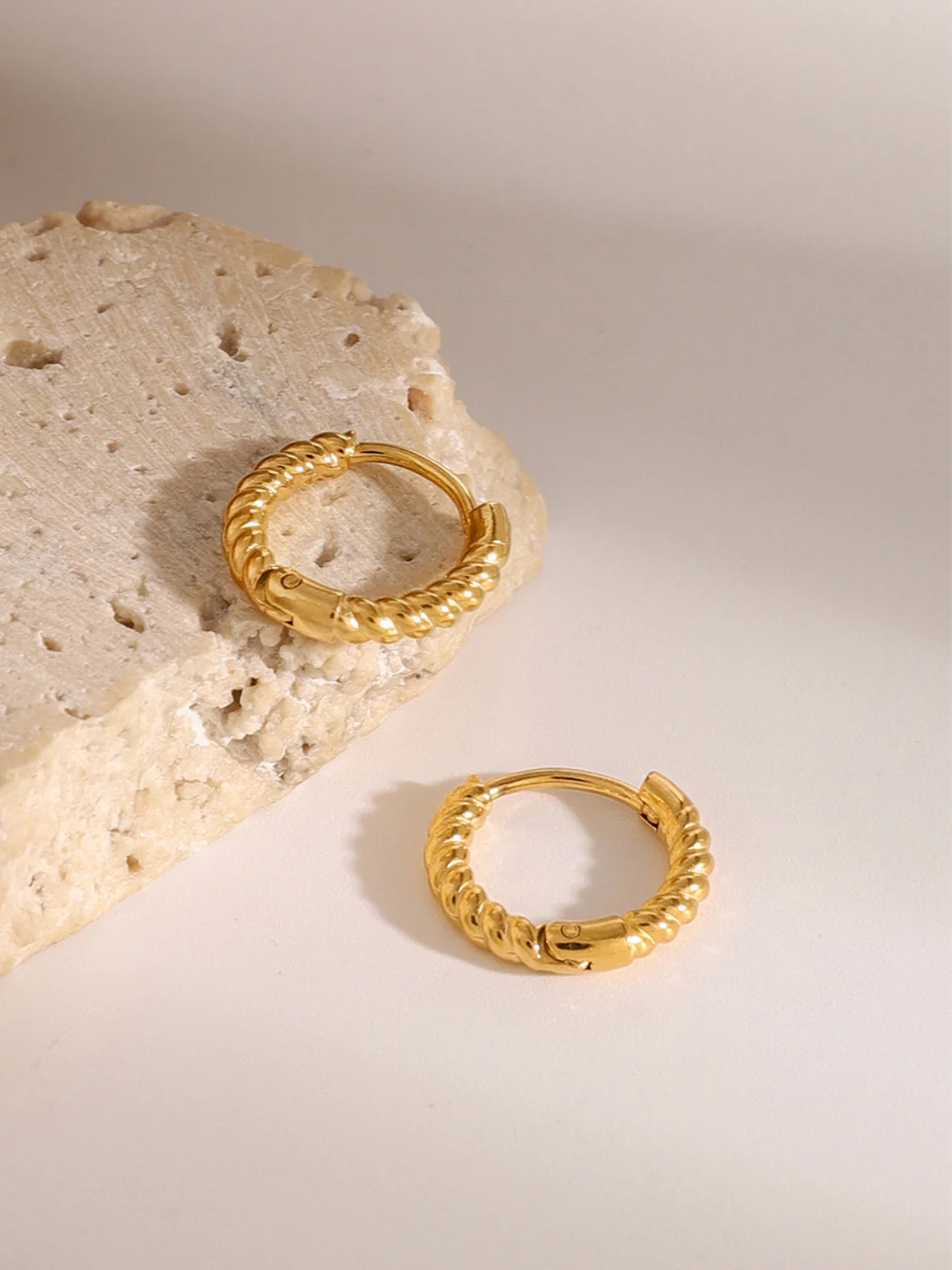 18K Gold-Plated Stainless Steel Huggie Earrings - Image 5