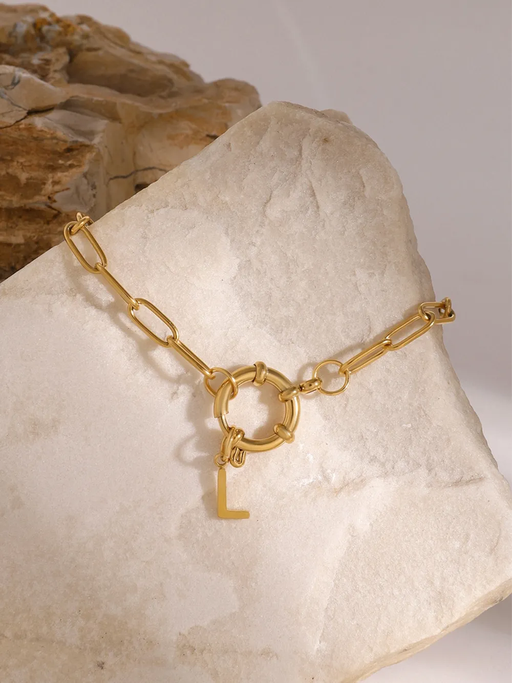18K Gold-Plated Stainless Steel Letter L Bracelet - Image 2