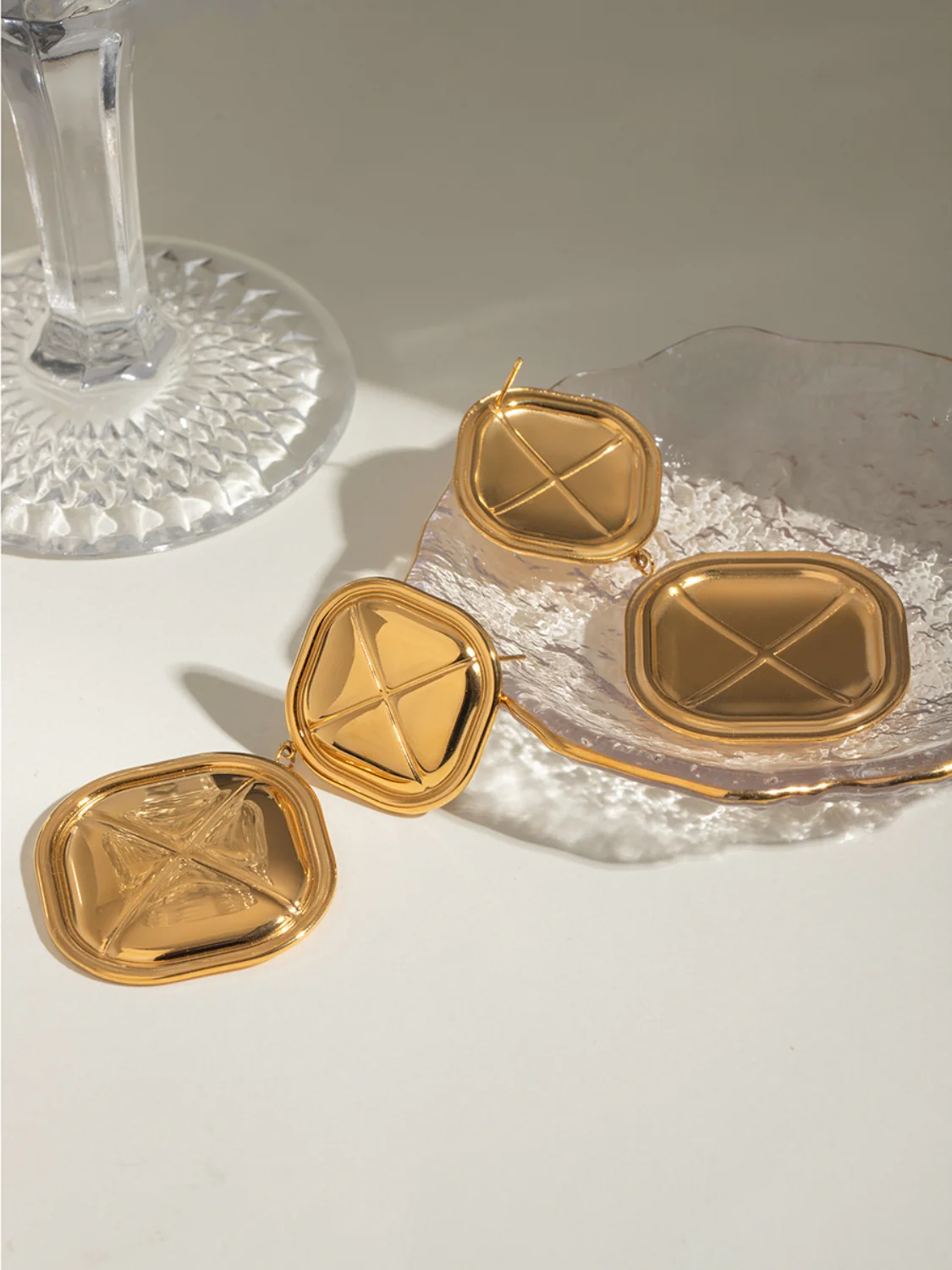 18K Gold-Plated Stainless Steel Square Earrings - Image 6