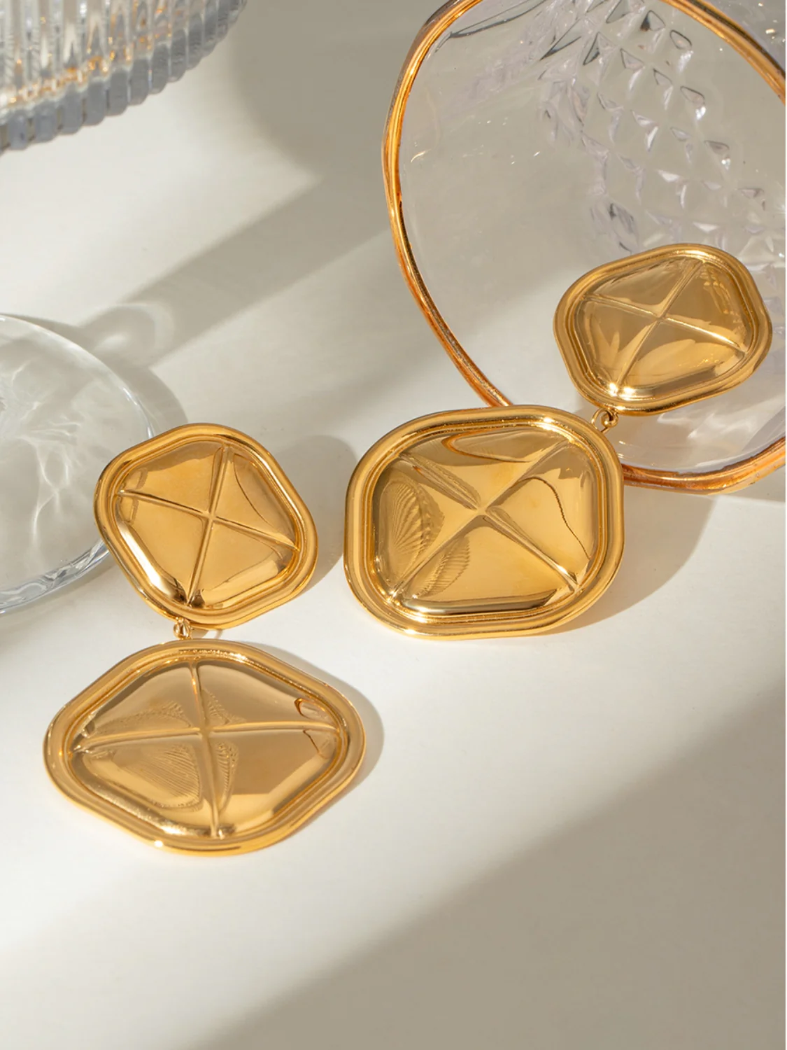 18K Gold-Plated Stainless Steel Square Earrings - Image 8