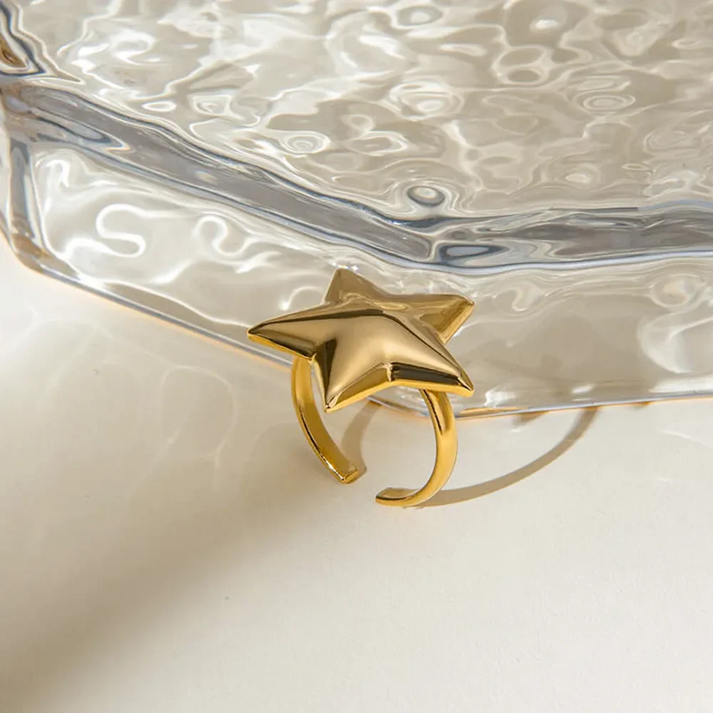 18K Gold-Plated Stainless Steel Star Ring - Image 5