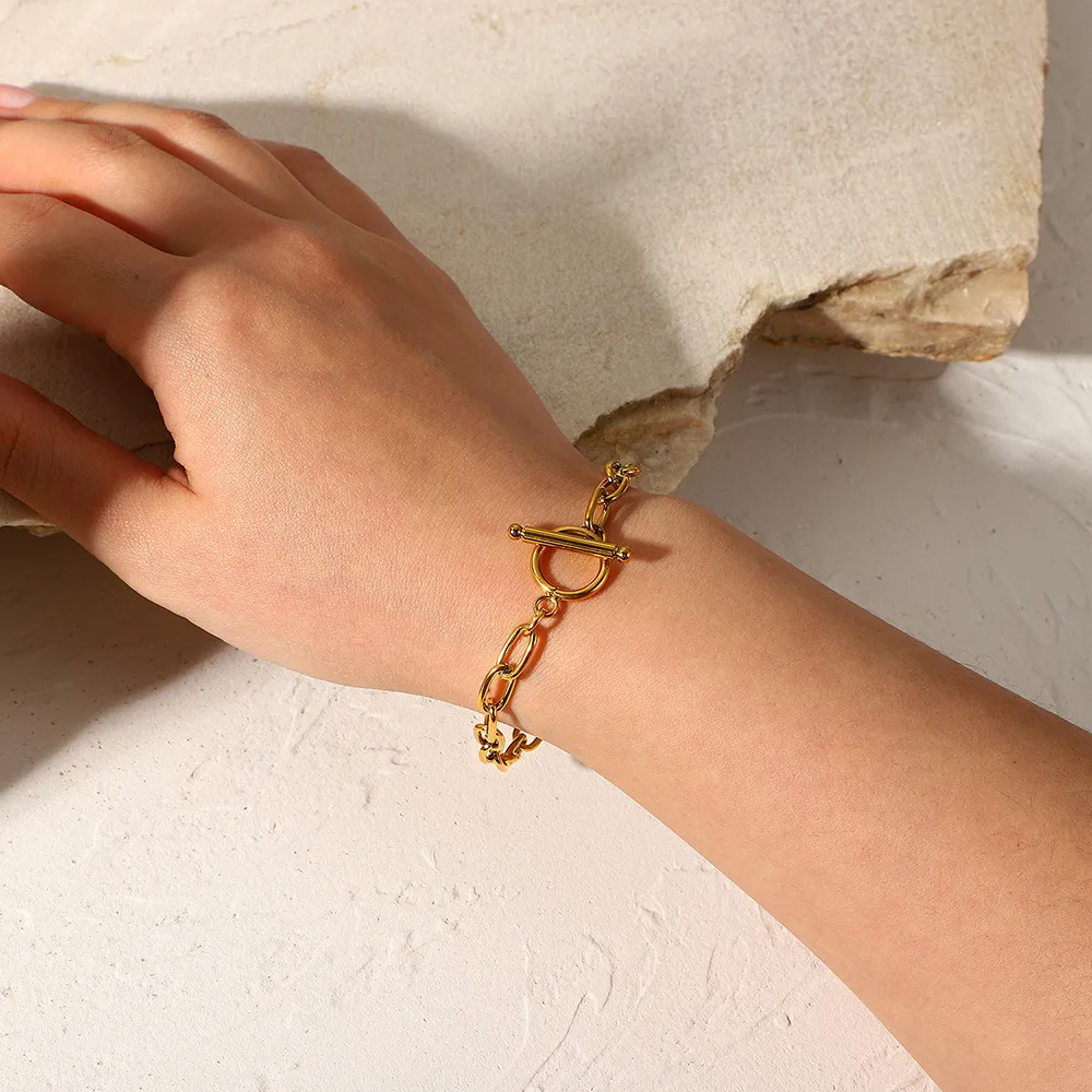 18K Gold-Plated Stainless Steel Toggle Chain Bracelet