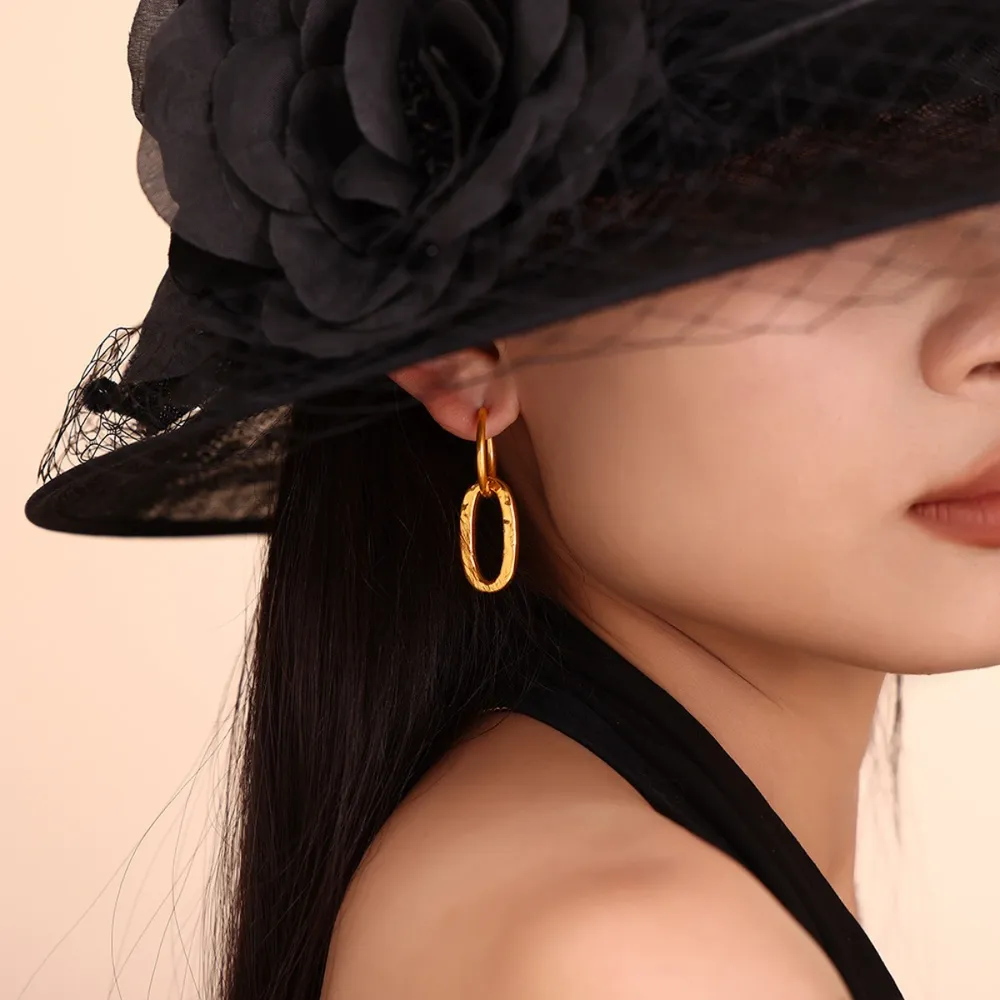 18K Gold-Plated Titanium Steel Annulus Earrings - Image 2