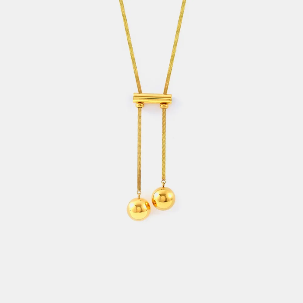 18K Gold-Plated Titanium Steel Hollow Bead Necklace - Image 6