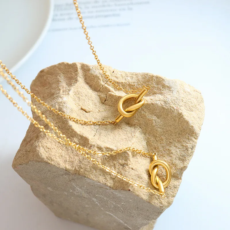 18K Gold-Plated Titanium Steel Knot Necklace - Image 2