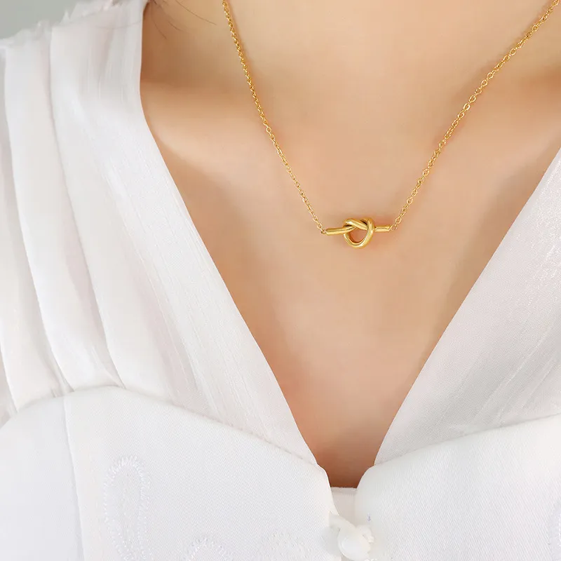 18K Gold-Plated Titanium Steel Knot Necklace - Image 4
