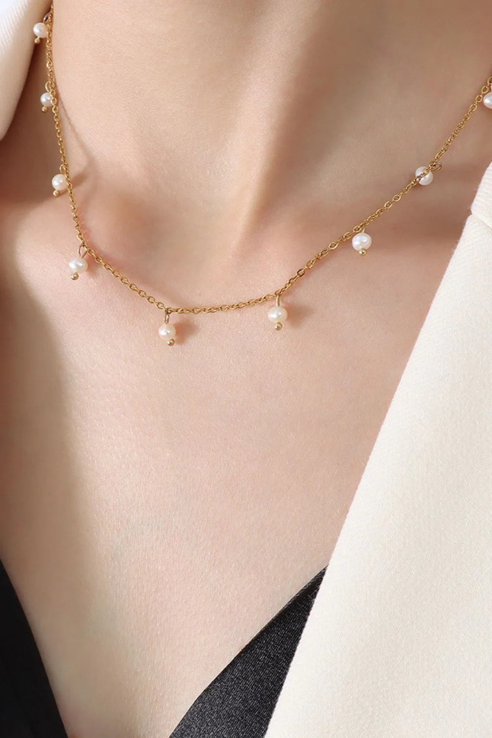 18K Gold-Plated Titanium Steel Pearl Necklace - Image 3