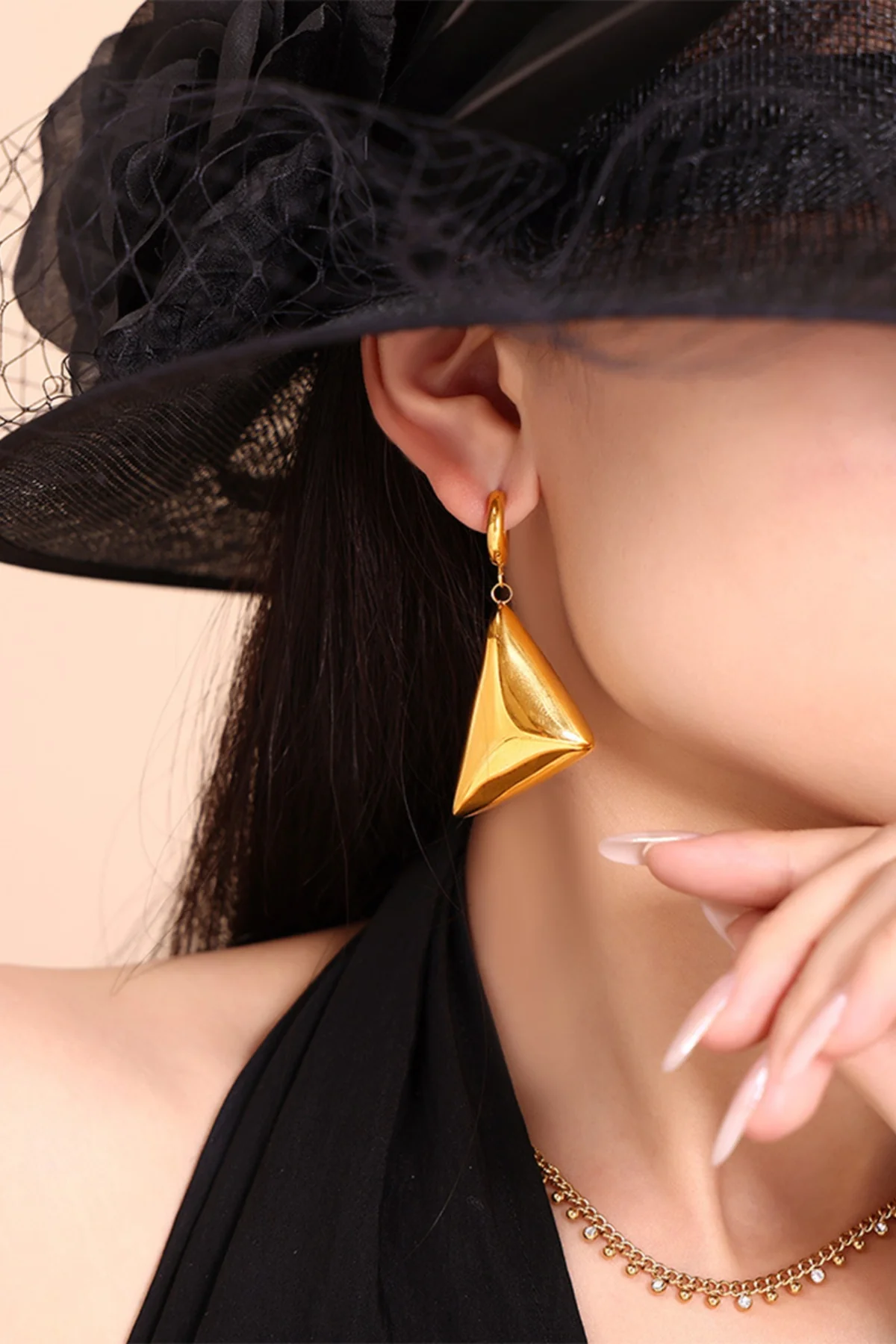18K Gold-Plated Triangle Dangle Earrings - Image 4