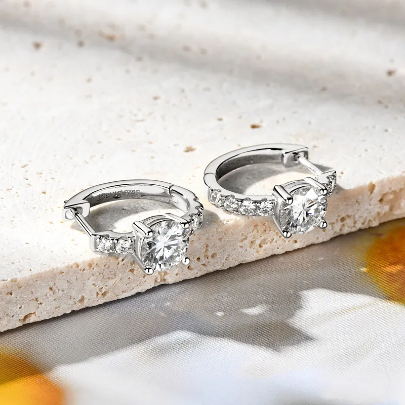 2.36 Carat Moissanite Zircon 925 Sterling Silver Hoop Earrings - Image 2