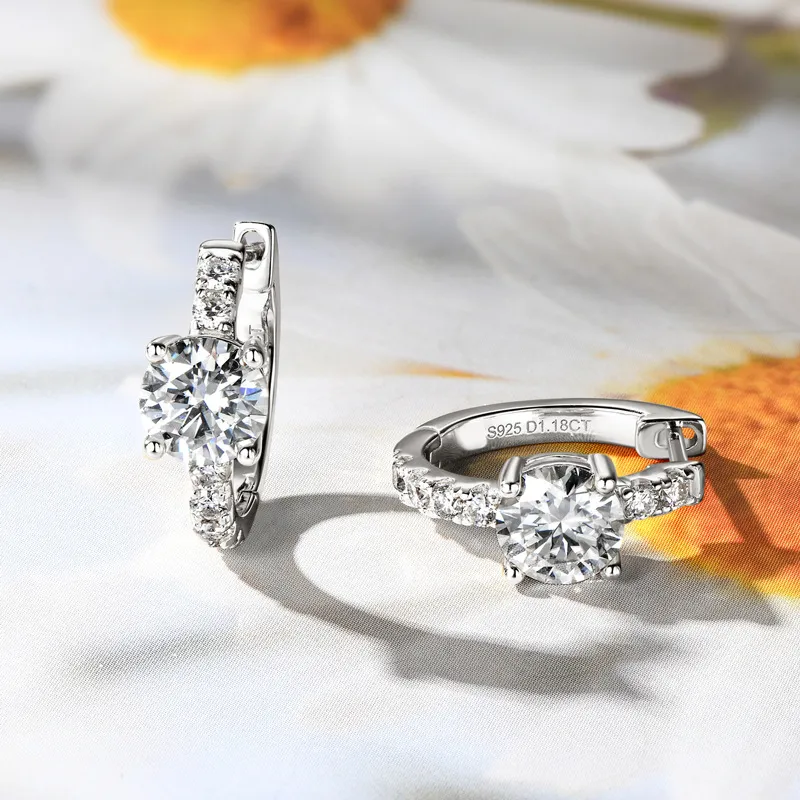 2.36 Carat Moissanite Zircon 925 Sterling Silver Hoop Earrings - Image 3