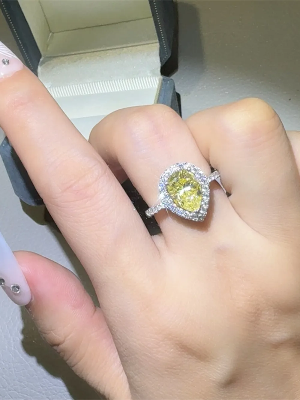 2 Carat Moissanite 925 Sterling Silver Teardrop Shape Ring - Image 2