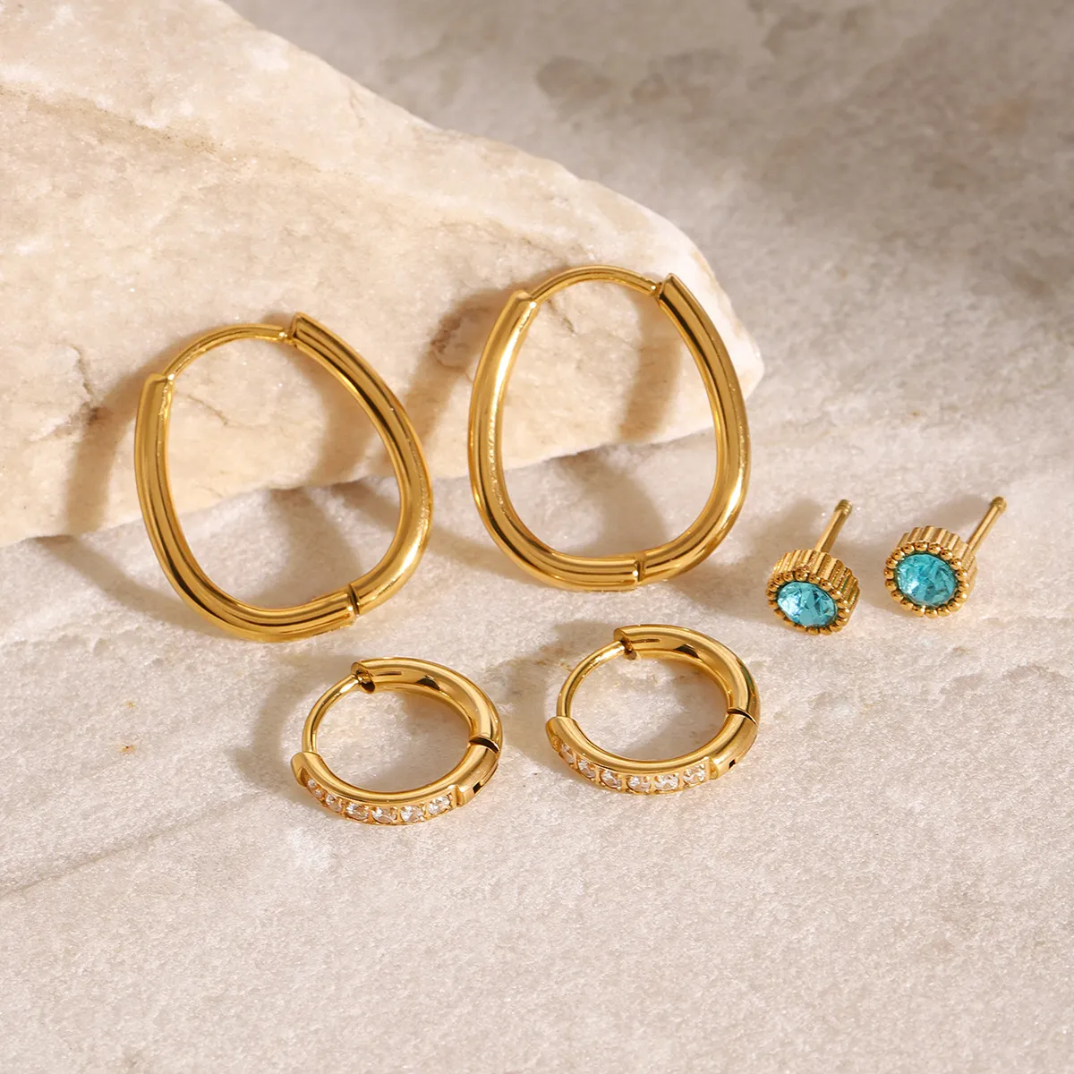 3-Piece 18K Gold-Plated Earrings - Image 4