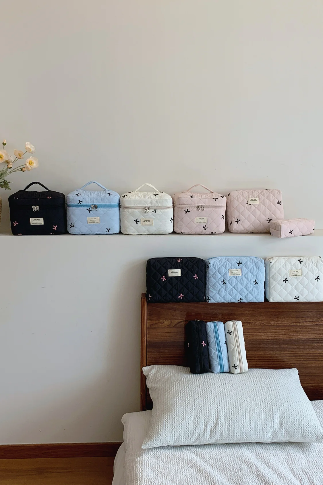 3 Piece Bow Quilted Cloth Storage Bag Set - Image 5