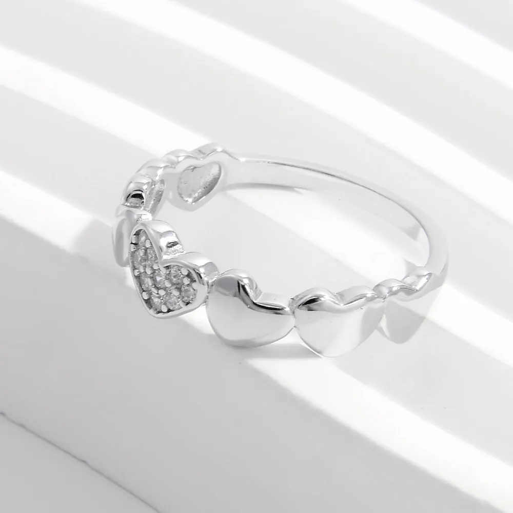 925 Sterling Silver Inlaid Zircon Heart Ring - Image 2