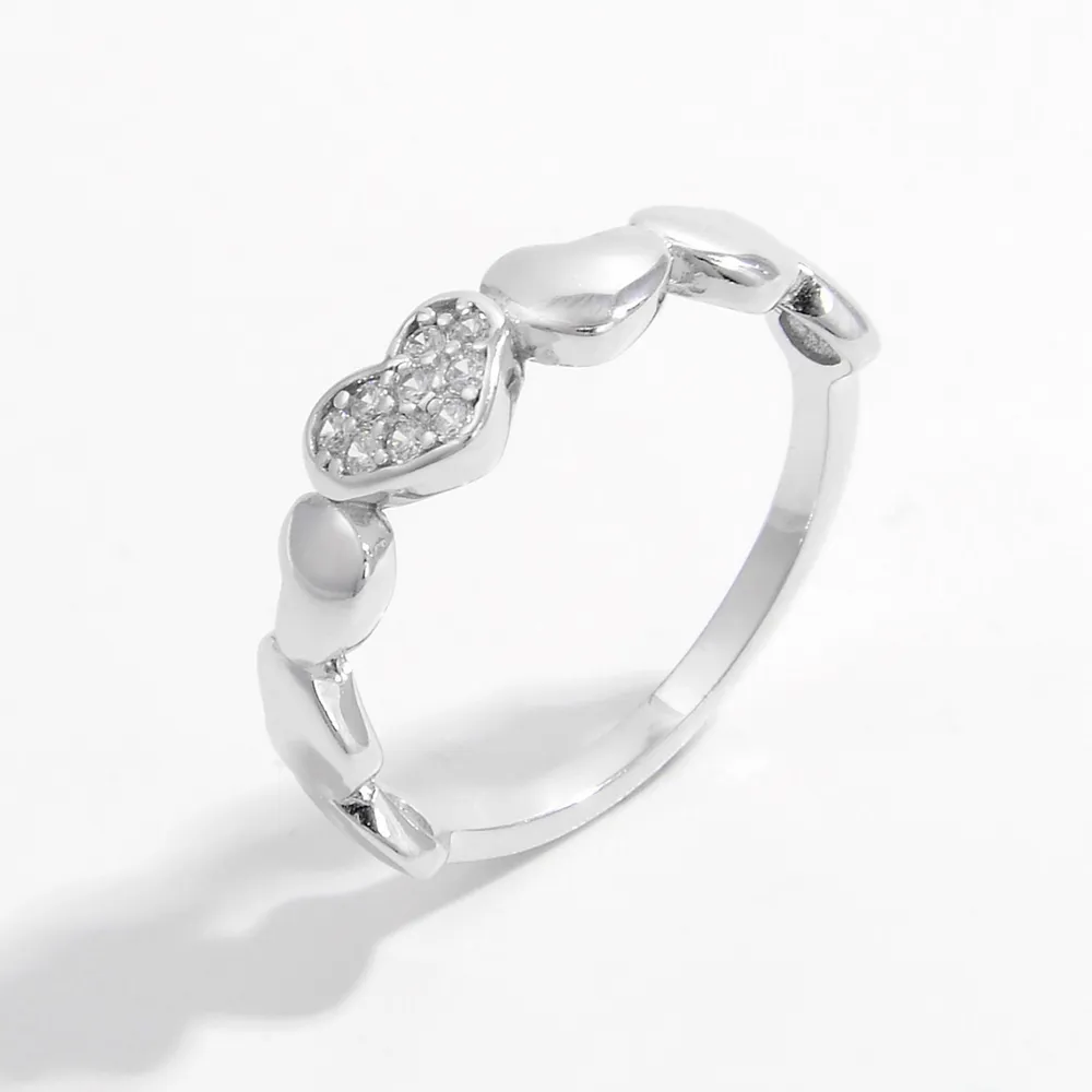 925 Sterling Silver Inlaid Zircon Heart Ring - Image 3