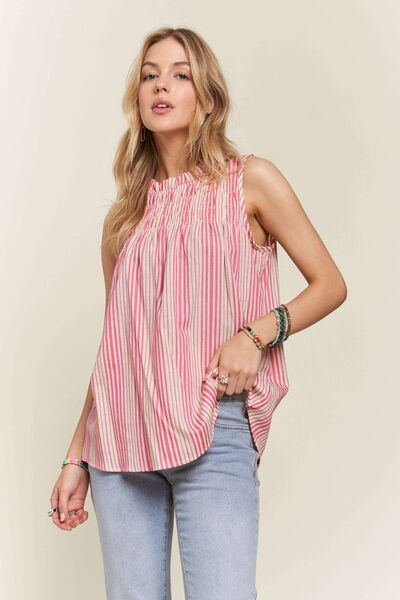 ADORA Contrast Striped Frill Round Neck Sleeveless Top - Image 2