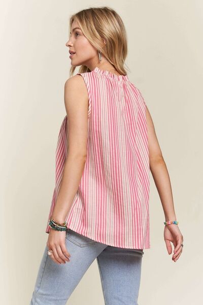 ADORA Contrast Striped Frill Round Neck Sleeveless Top - Image 3