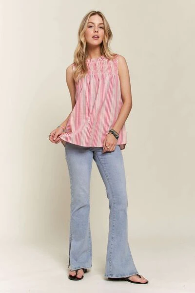 ADORA Contrast Striped Frill Round Neck Sleeveless Top - Image 4