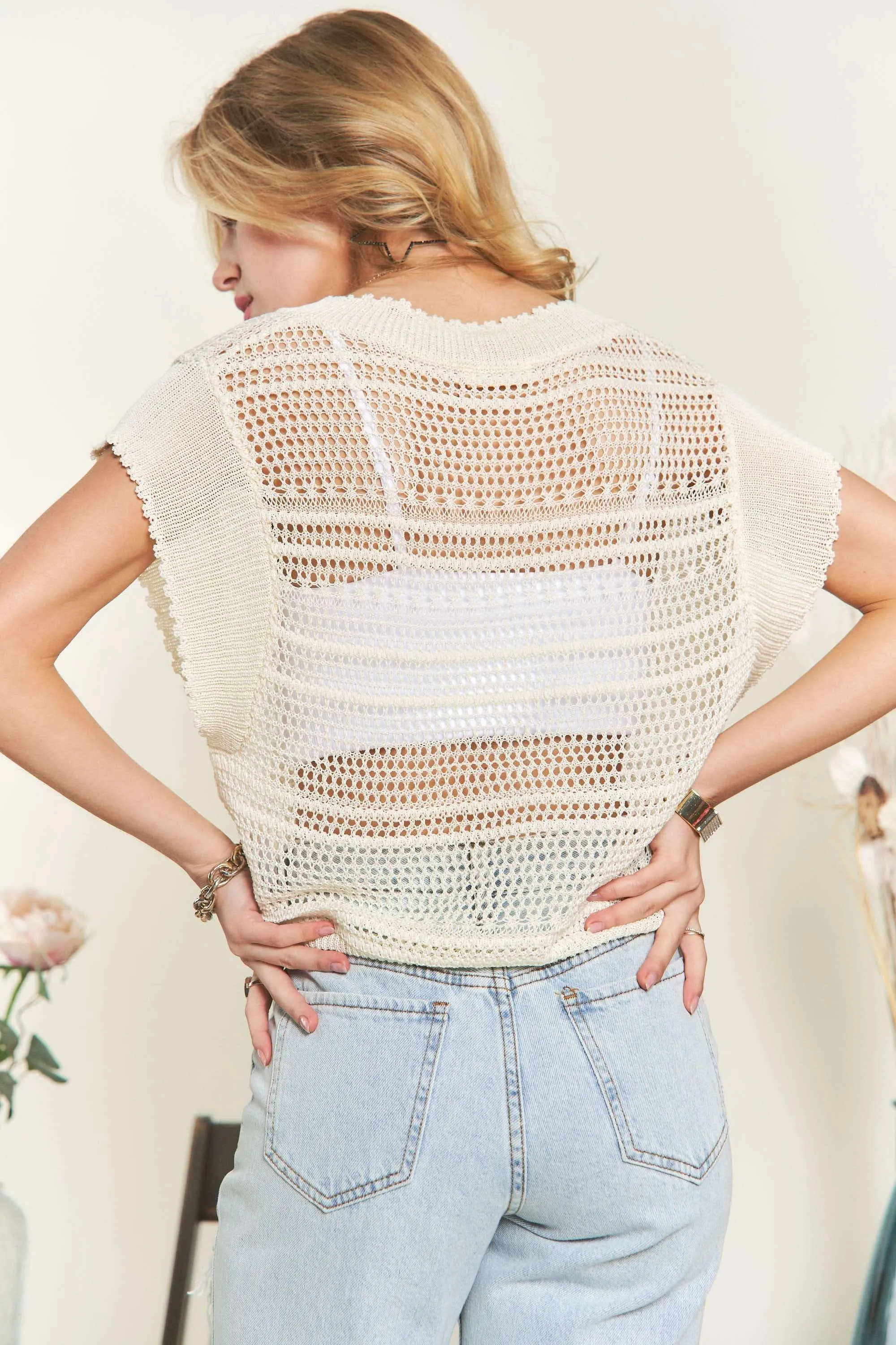 ADORA Drawstring Detail Crochet Top - Image 4