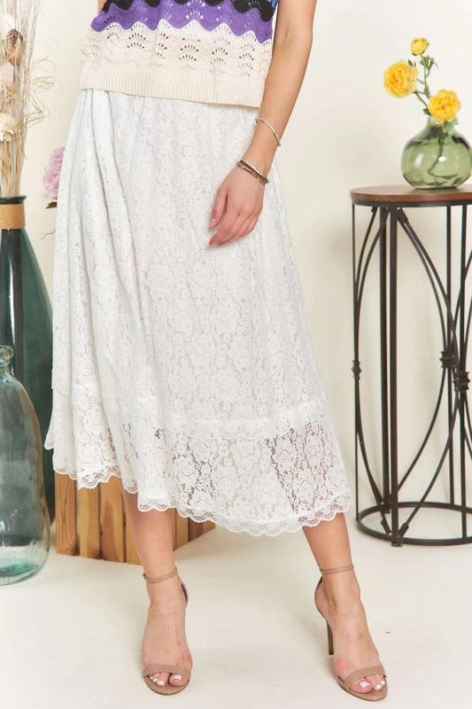 ADORA Elastic Waist Lace Midi Skirt - Image 2
