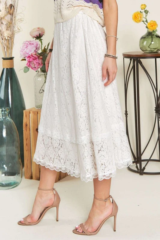 ADORA Elastic Waist Lace Midi Skirt - Image 3