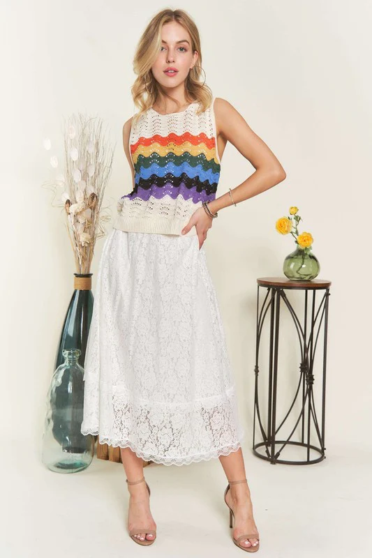 ADORA Elastic Waist Lace Midi Skirt - Image 4