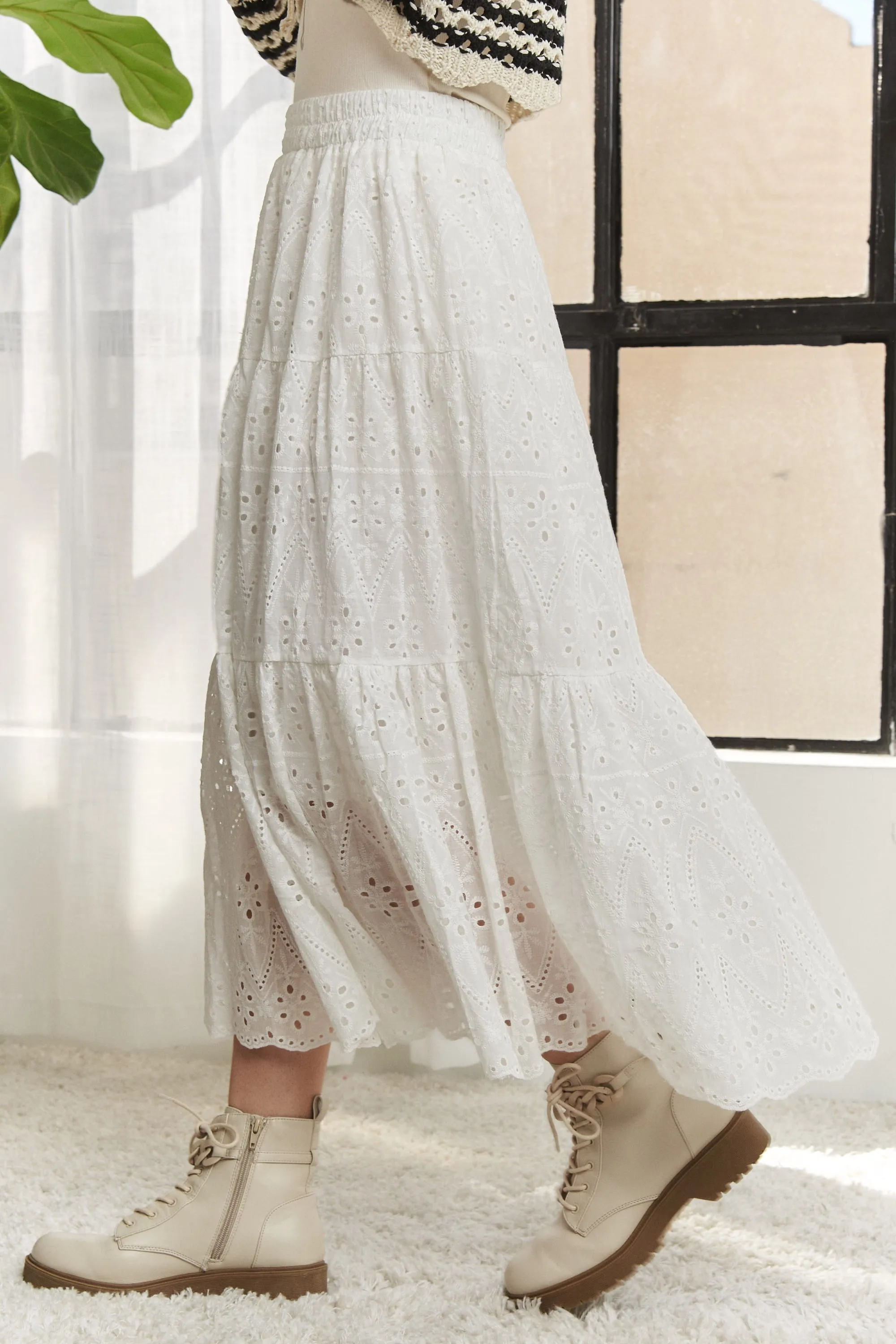 ADORA Elastic Waistband Tiered Midi Skirt - Image 4
