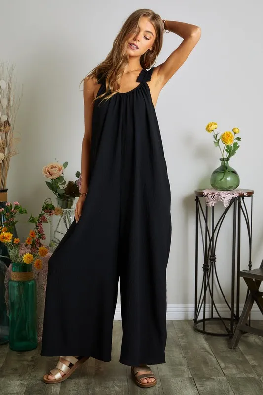 ADORA Full Size Elastic Ruffle Shoulder Jumpsuit Plus Size - Image 5
