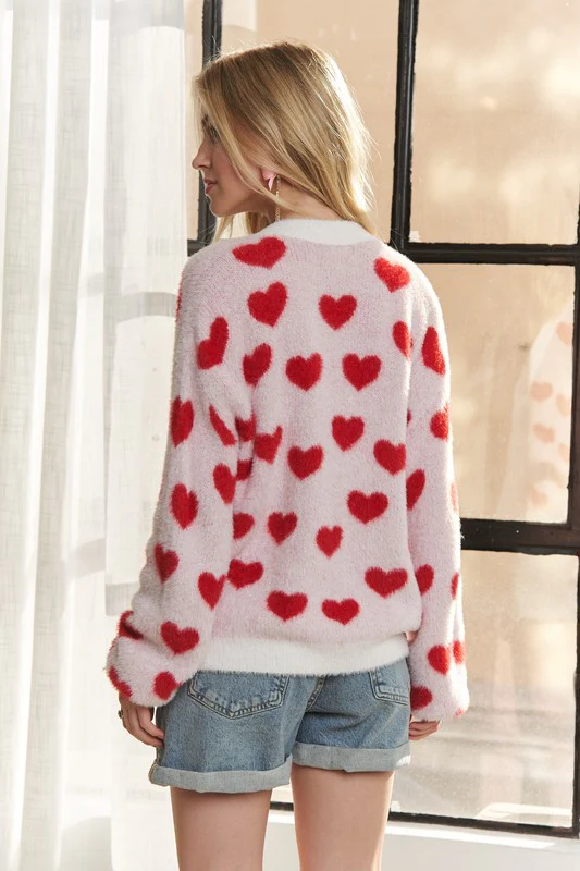 ADORA Fuzzy Heart Button Down Cardigan - Image 3
