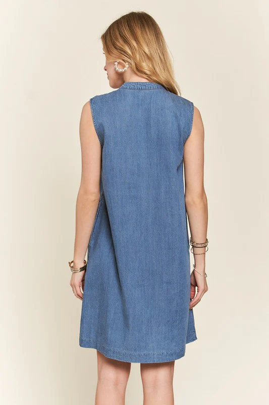 ADORA Notched Sleeveless Denim Dress with Pockets - Image 7