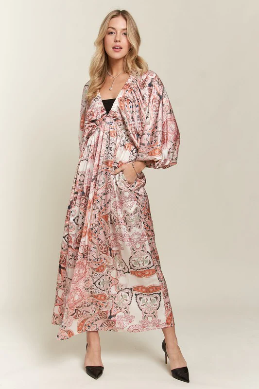 ADORA Printed V-Neck Batwing Sleeve Dress - Image 4