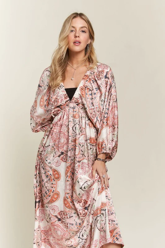ADORA Printed V-Neck Batwing Sleeve Dress - Image 6