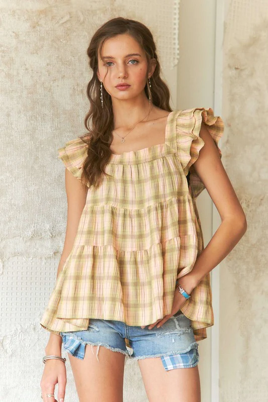 ADORA Ruffled Square Neck Cap Sleeve Babydoll Blouse - Image 2