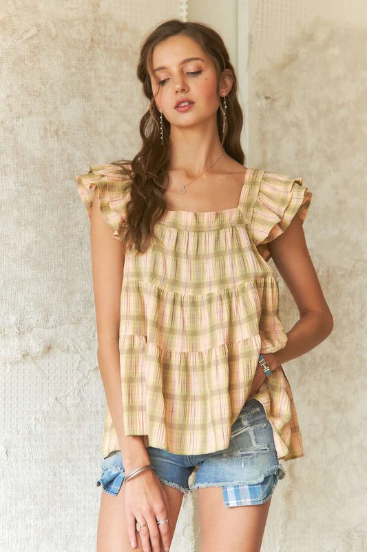 ADORA Ruffled Square Neck Cap Sleeve Babydoll Blouse - Image 3