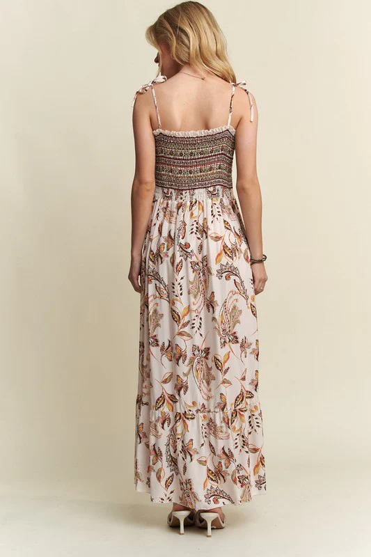 ADORA Smocked Printed Square Neck Tie Shoulder Cami Dress - Image 4