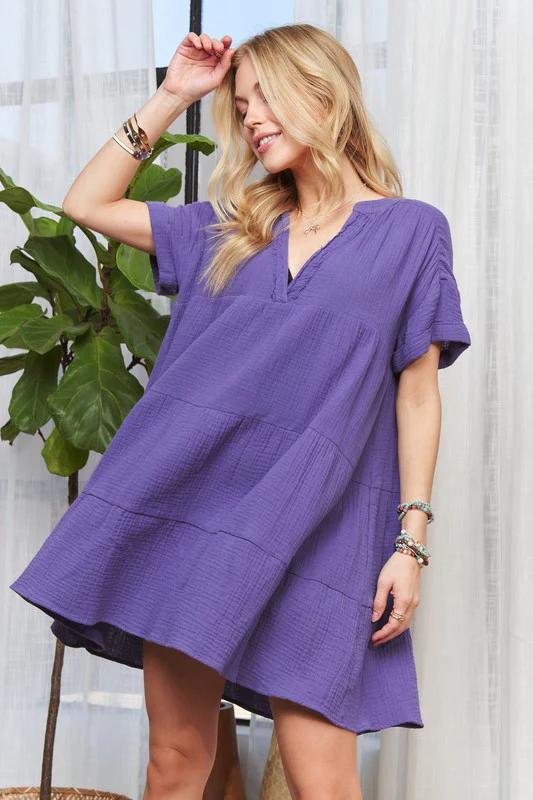 ADORA Tiered Notched Short Sleeve Dress - Image 2