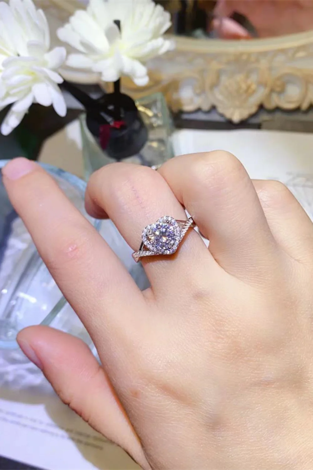 Adored 1 Carat Moissanite 925 Sterling Silver Heart Ring - Image 2