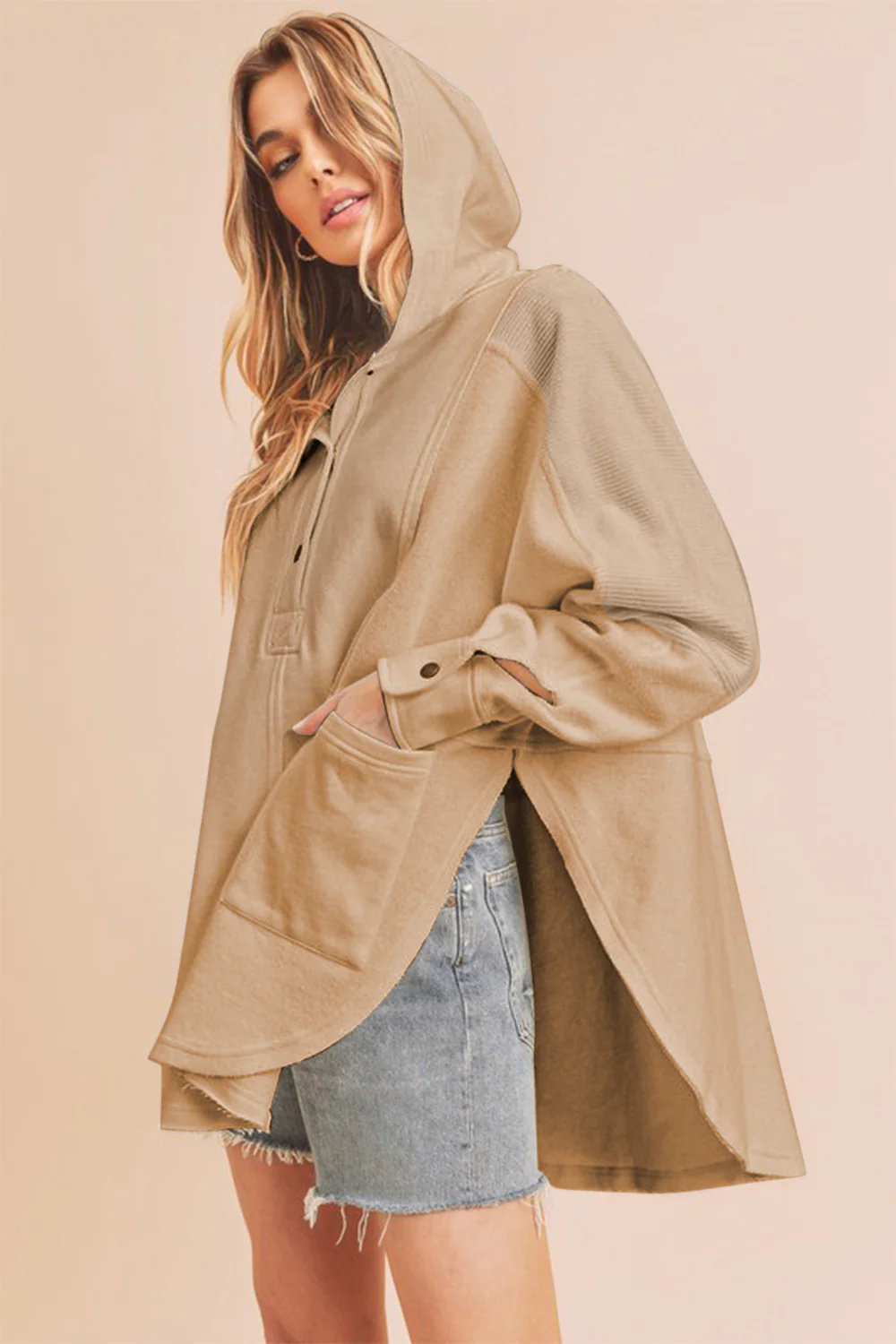 Aemi+Co Slit Half Snap Oversize Hoodie - Image 3