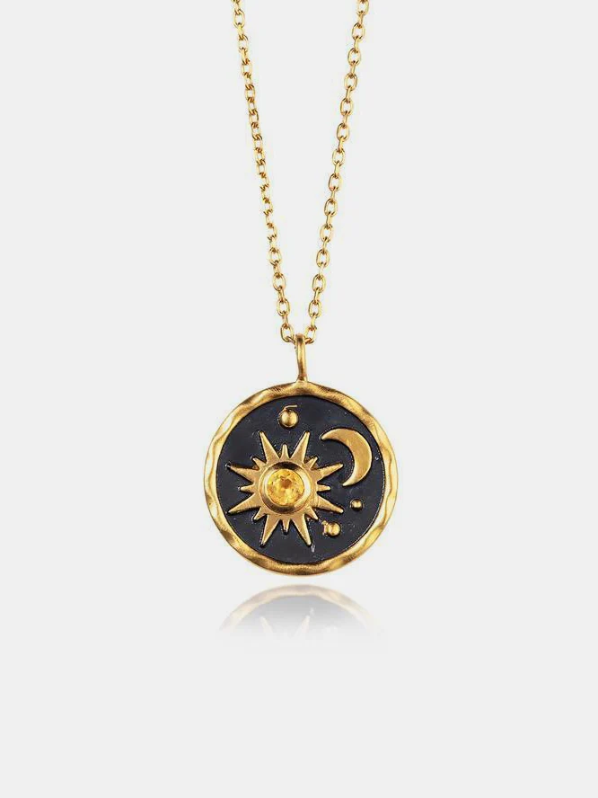 Alloy Inlaid Zircon Sun & Moon Necklace - Image 5